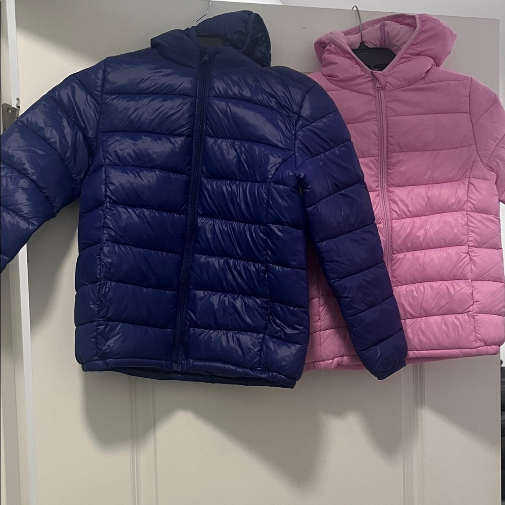 Kids Puffer Jackets - Navy Blue and Pink